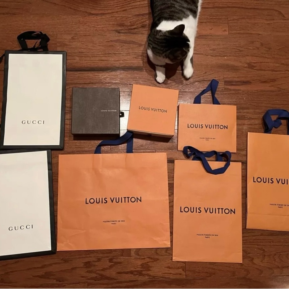 Louis Vuitton and Gucci, gift bags and boxes Lot
